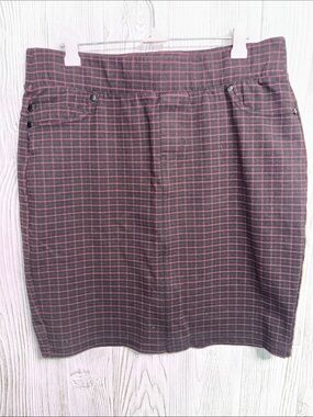 Liverpool Jeans Company Brick Red and Black Plaid Pencil Skirt